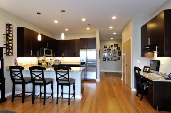 1842 West Irving Park Road, Unit 201 Chicago, IL 60613 - Photo 5 of 13 a view of a dining room with furniture and wooden floor