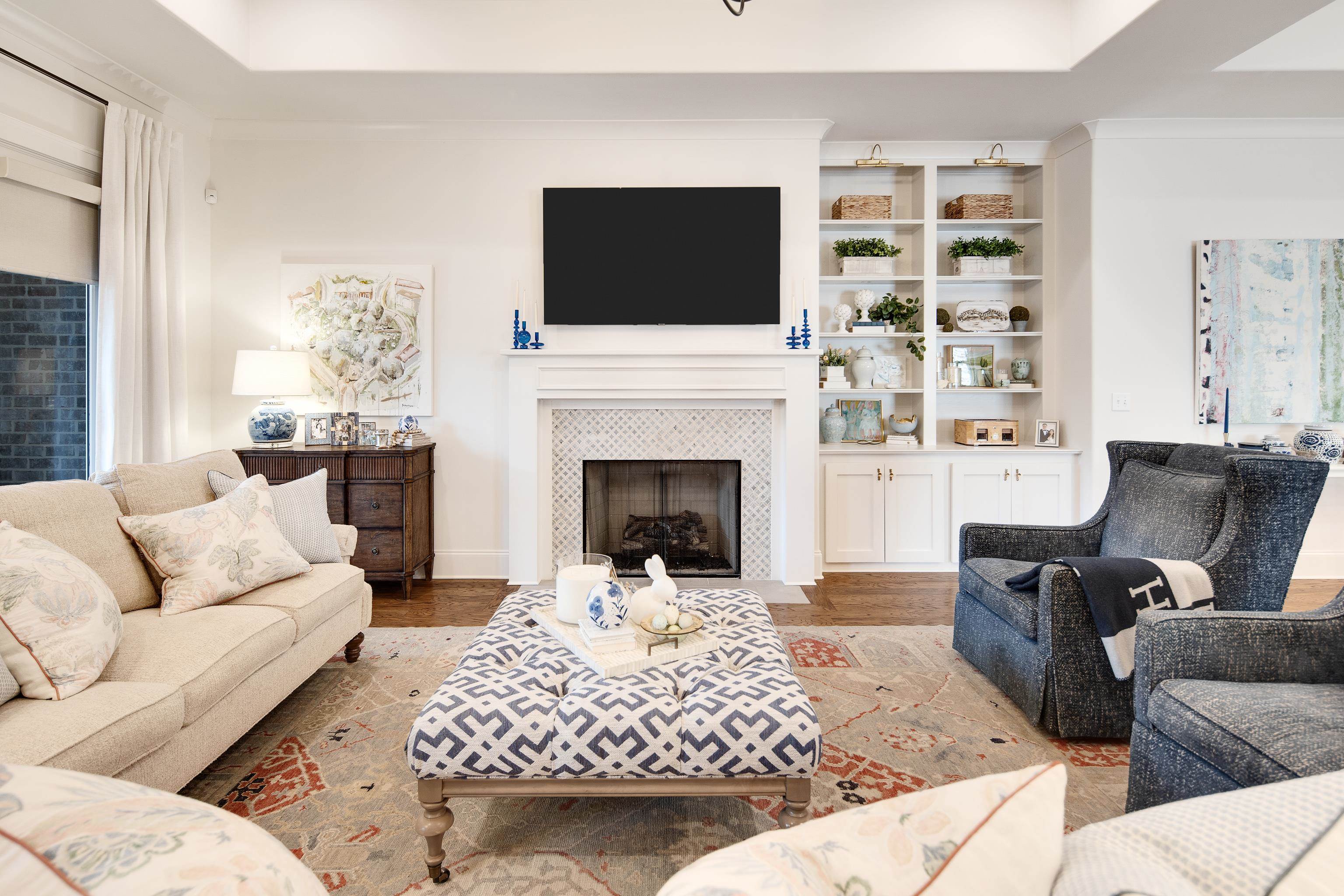 1389 Peyton Parkway Collierville, TN 38017 - Photo 13 of 38 a living room with furniture fireplace and flat screen tv