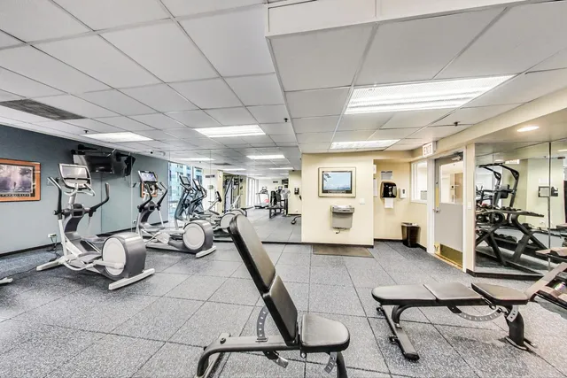 a view of a room with gym equipment