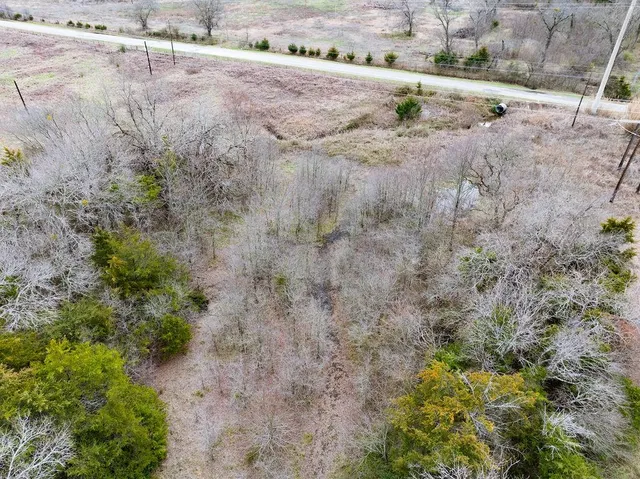 an aerial view of mountain with trees around
