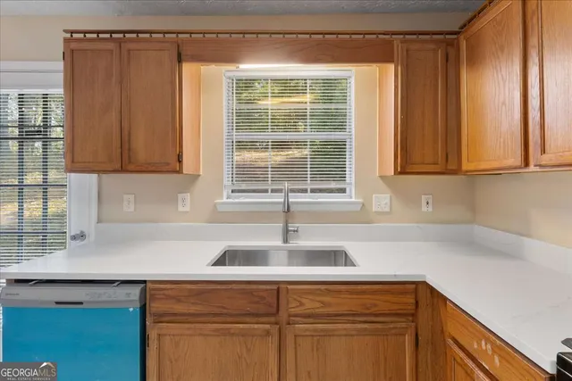 a kitchen with a sink and cabinets