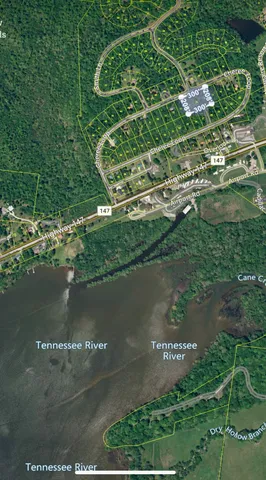 an aerial view of residential houses with outdoor space and trees