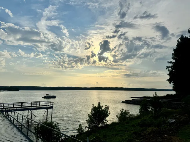 a view of a lake from a yard