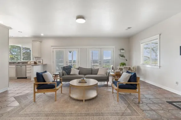 a view of a table and chairs in patio