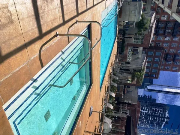 a view of a swimming pool with an outdoor space