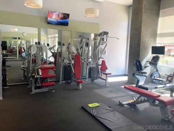 a view of a room with gym equipment