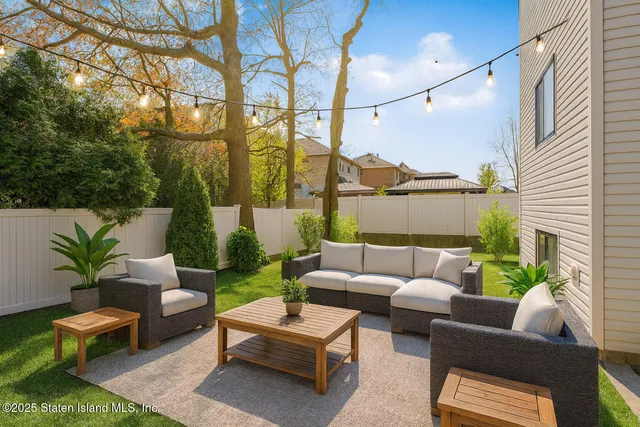 a building outdoor space with patio furniture