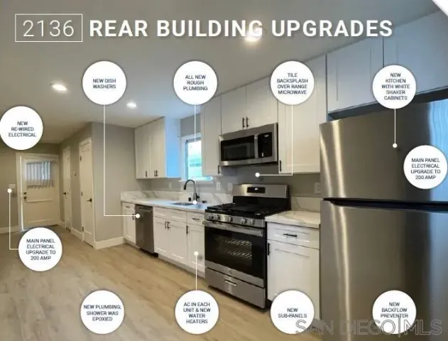 a kitchen with a refrigerator and a stove