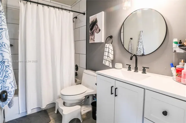 a bathroom with a sink toilet and a mirror