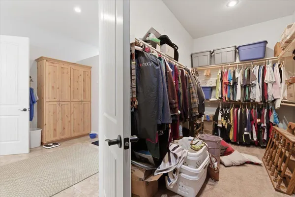 a view of a room with racks on the wall