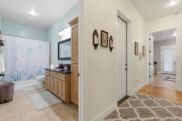 a view of a porch with a garden