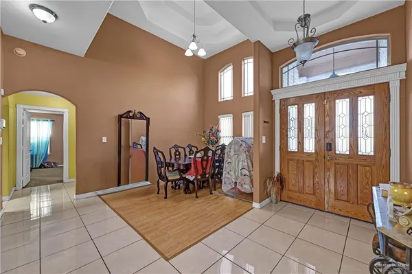 a view of a livingroom with furniture and door