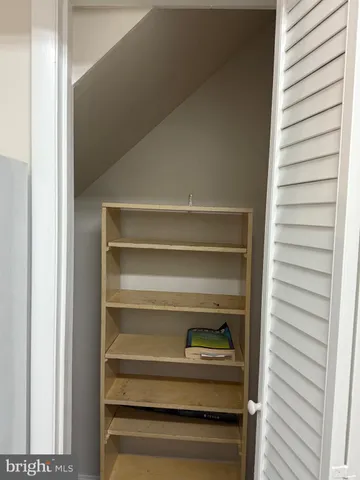 a view of walk in closet with empty racks