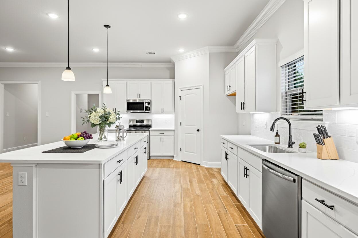 232 West Tweet Street Freeport, FL 32439 - Photo 2 of 23 a kitchen with stainless steel appliances granite countertop a sink a stove and a wooden floors