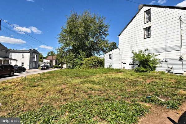 a view of a yard with plants and tree