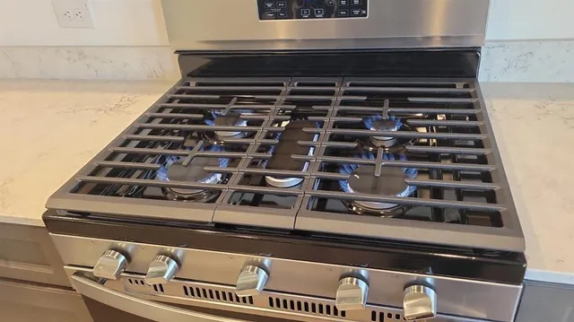 a close up of a stove