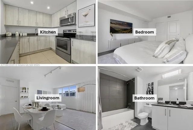 a kitchen with a refrigerator and a microwave