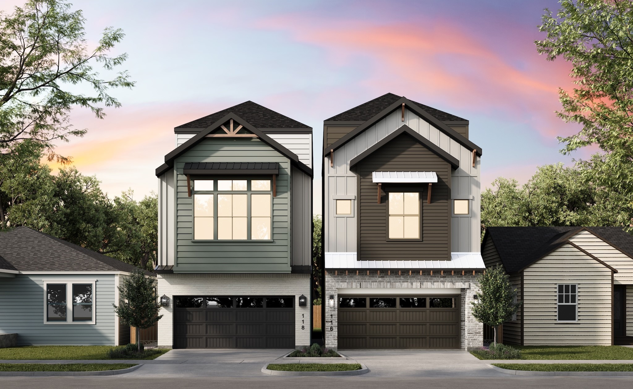 a front view of a house with garage