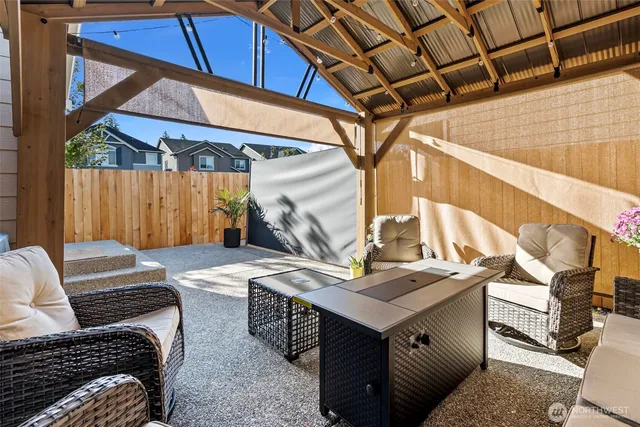 a view of an outdoor sitting space