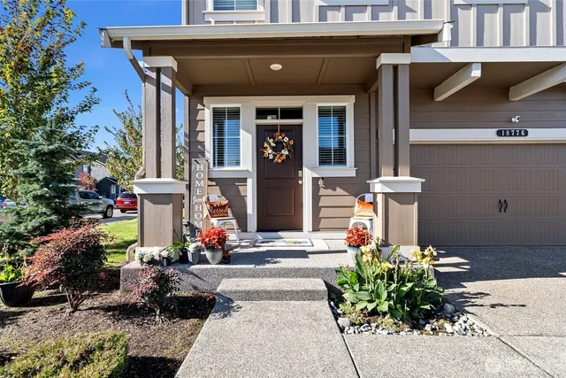 a front view of a house with an outdoor space