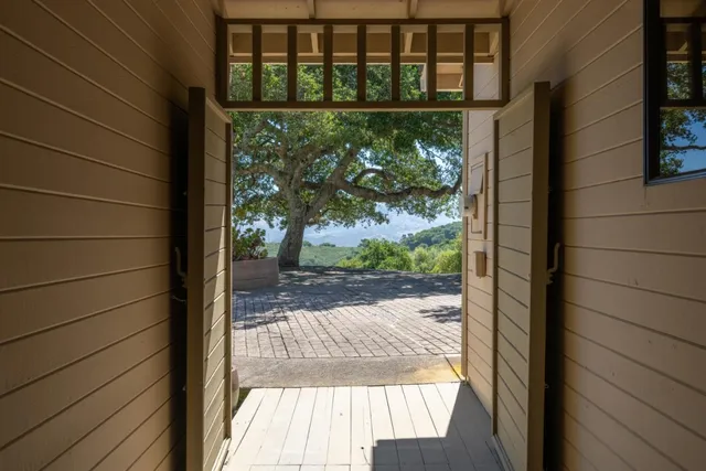 a view of a glass door with a yard from the window