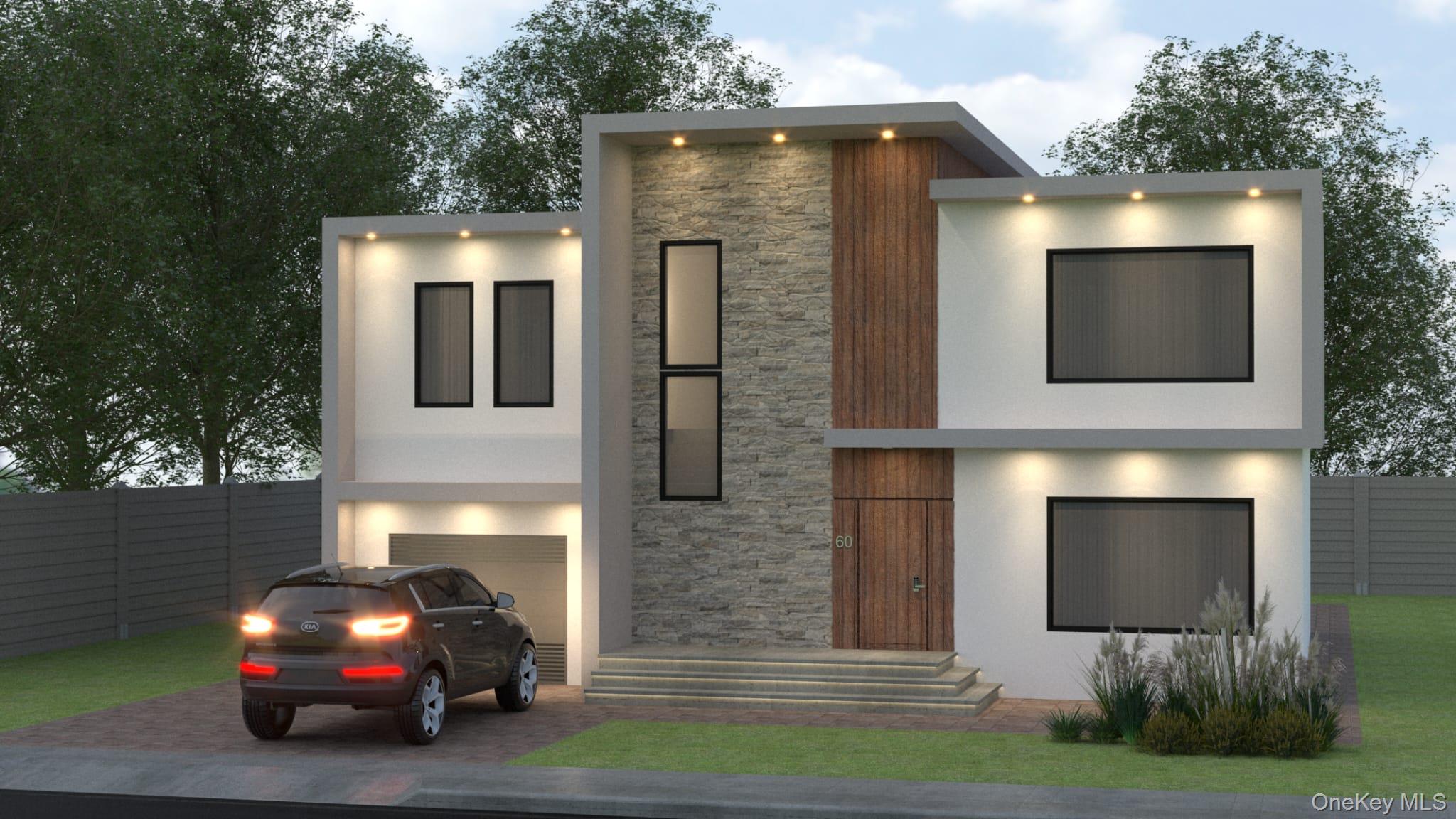 a car parked in front of a house