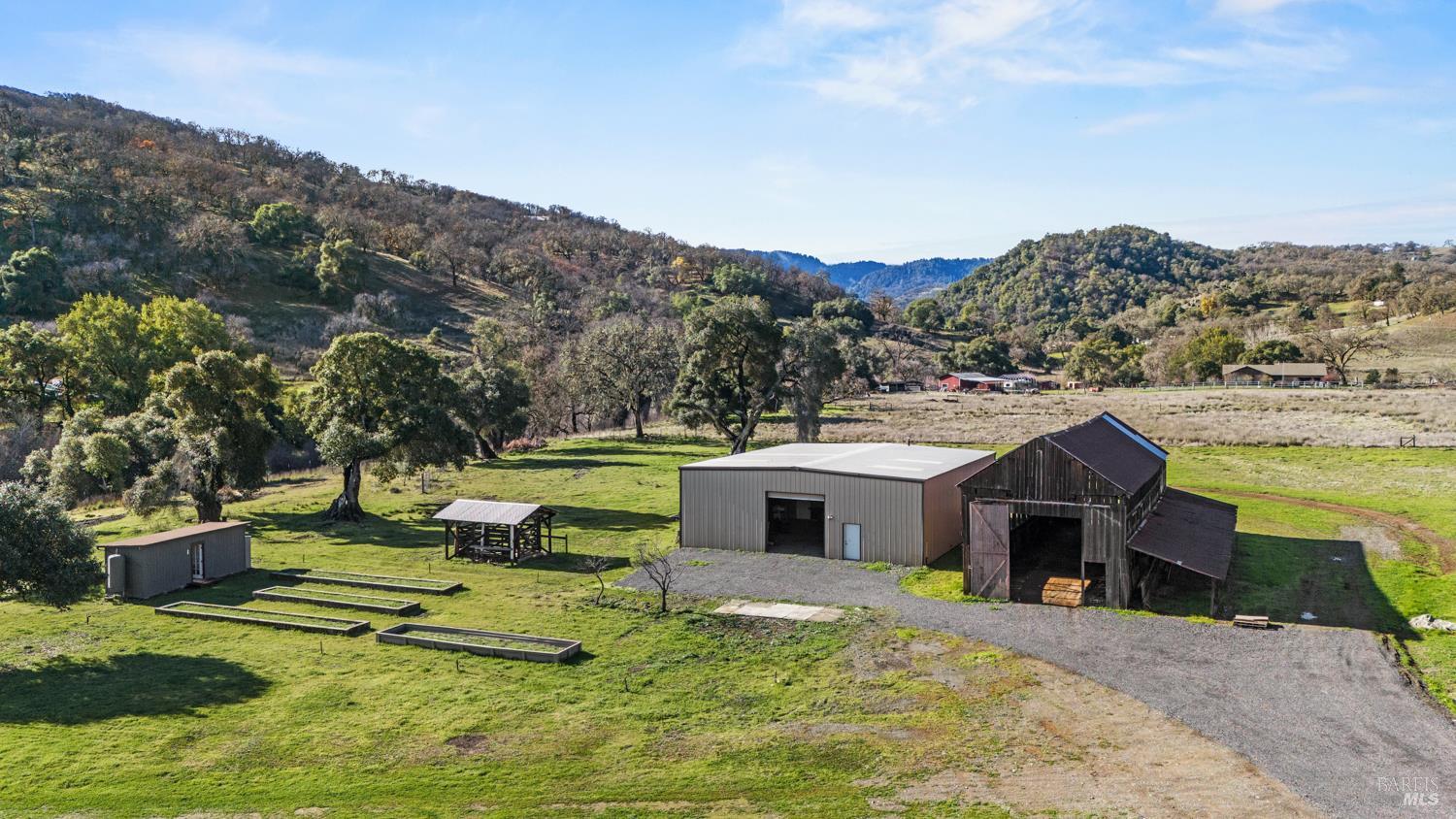 4595-4601 Feliz Creek Road Hopland, CA 95449 - Photo 58 of 74 Ariel view of barn and workshop