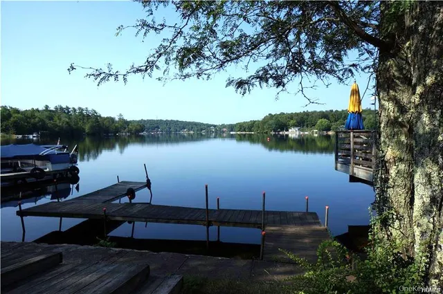 a view of a lake with houses