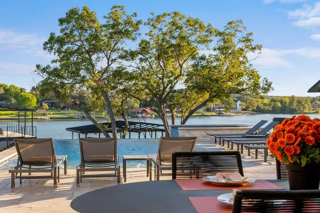 an outdoor space with seating