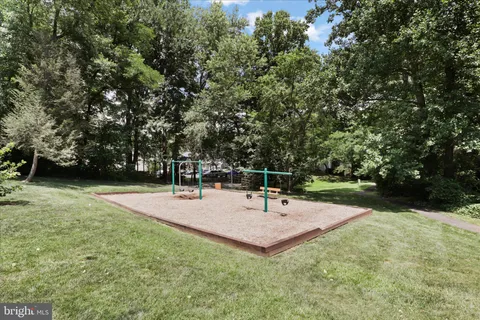 a view of a garden with a slide