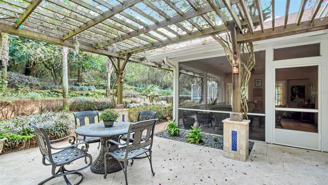 a view of an outdoor seating area