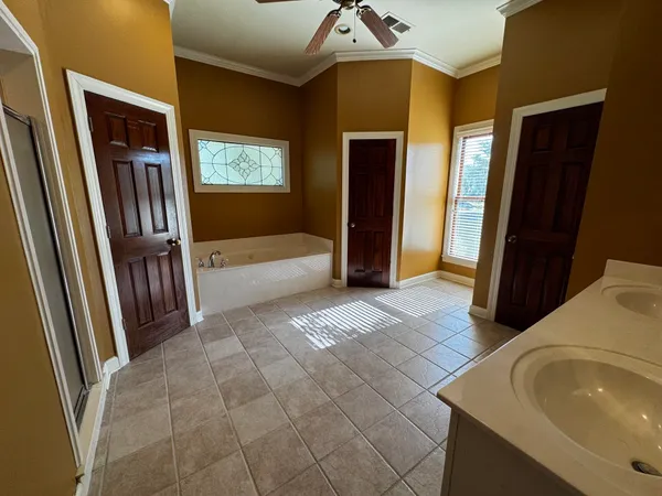 a bathroom with a sink a mirror and a bathtub