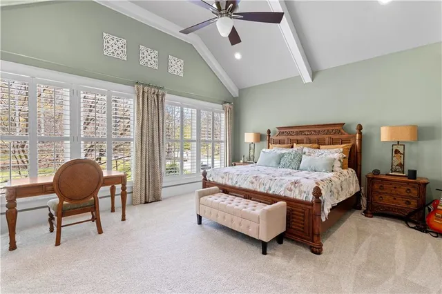 a view of a backyard with large trees