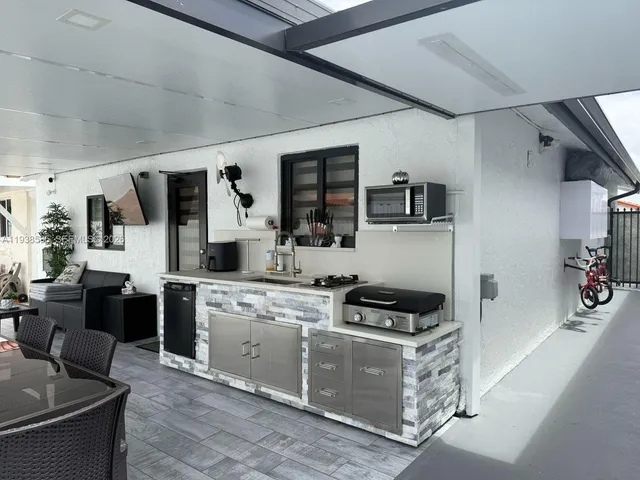 a hallway with a couch