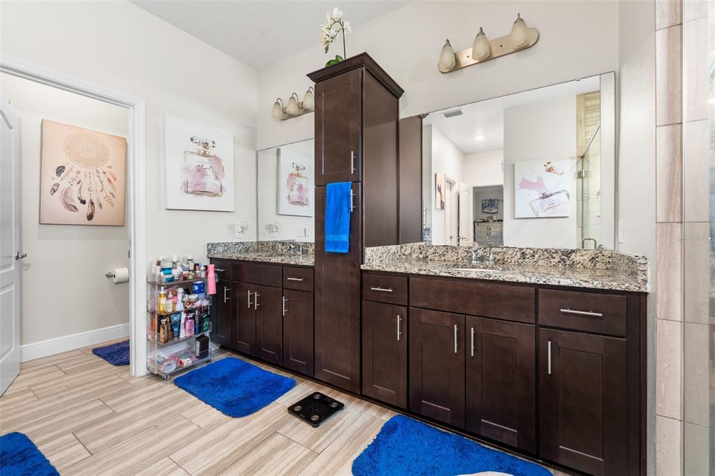 5615 Southwest 215th Terrace Newberry, FL 32669 - Photo 24 of 45 a spacious bathroom with a granite countertop sink and a mirror