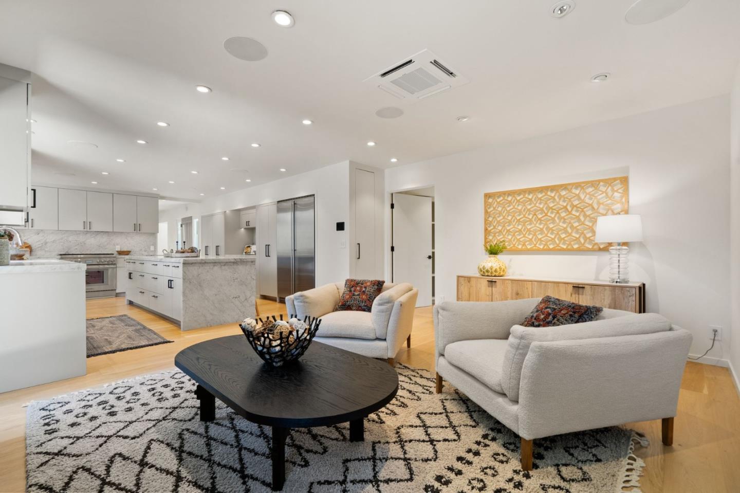 161 Eleanor Drive Woodside, CA 94062 - Photo 12 of 57 a living room with furniture and a view of kitchen