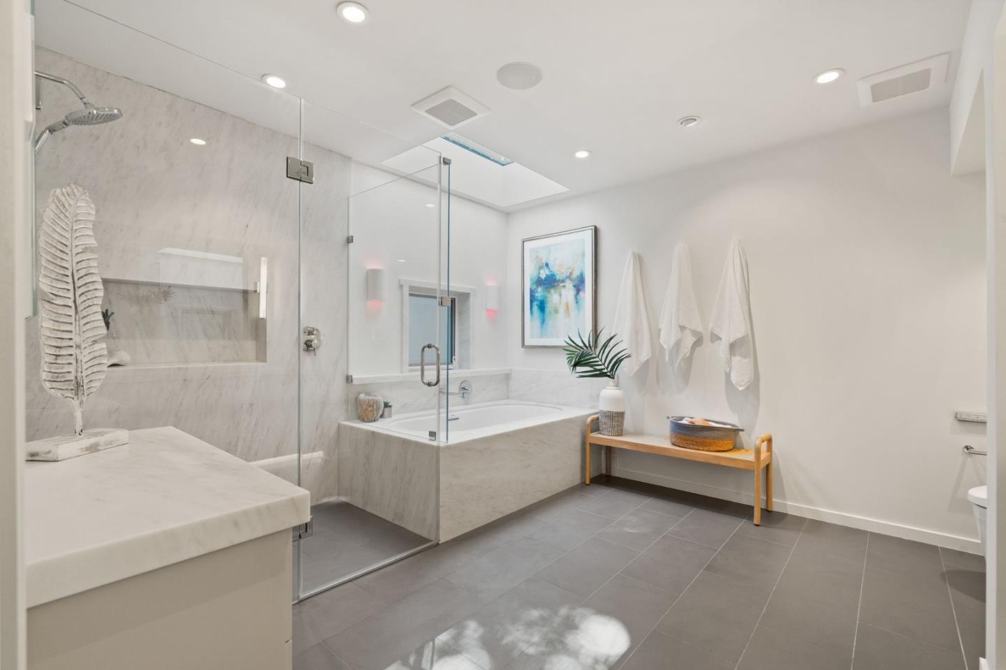 161 Eleanor Drive Woodside, CA 94062 - Photo 17 of 57 a bathroom with a double vanity sink a toilet and shower