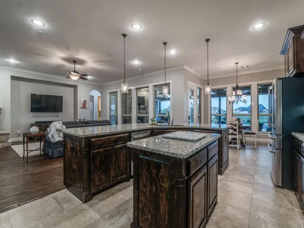 a kitchen with lots of counter top space