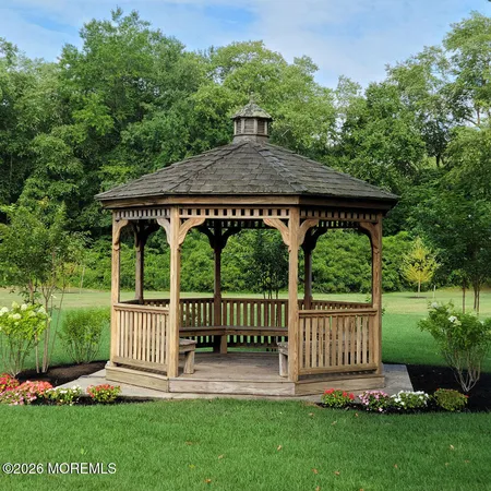 a view of a deck with a garden