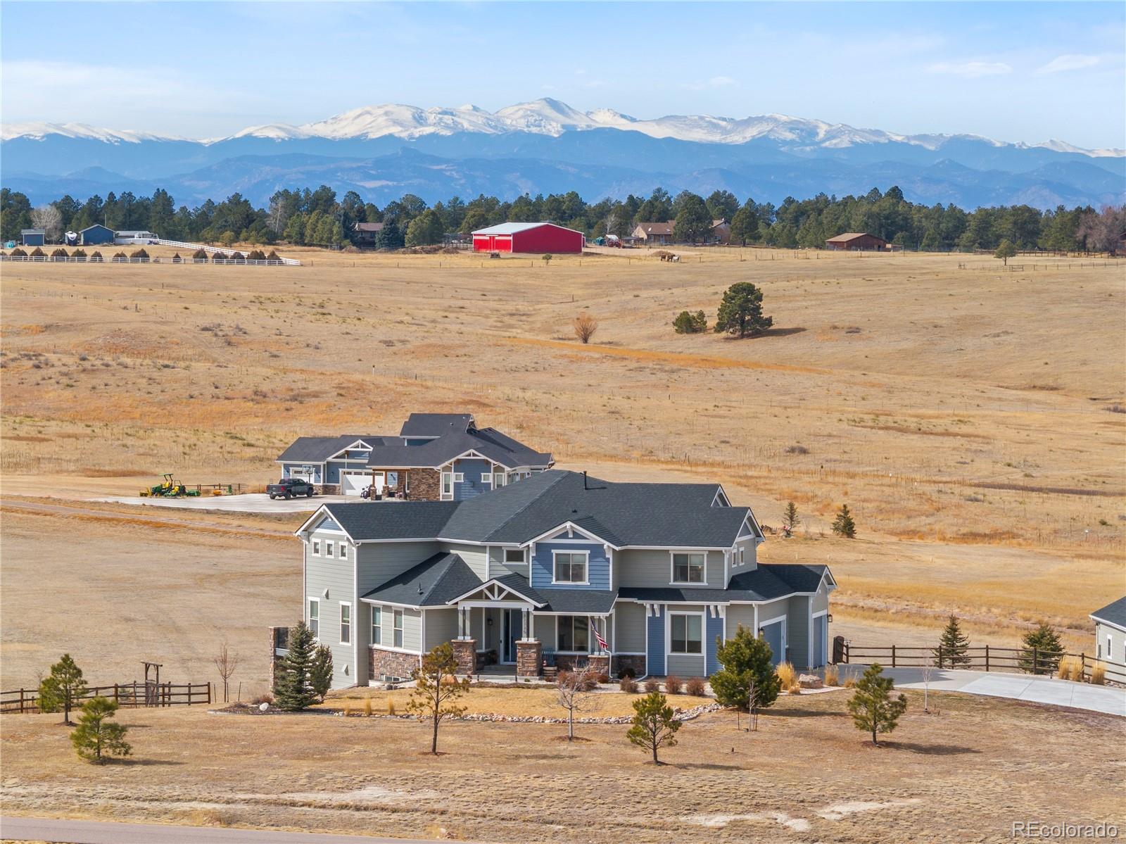32335 Legacy Ridge Street Elizabeth, CO 80107 - Photo 44 of 50 an aerial view of residential houses with outdoor space and lake view