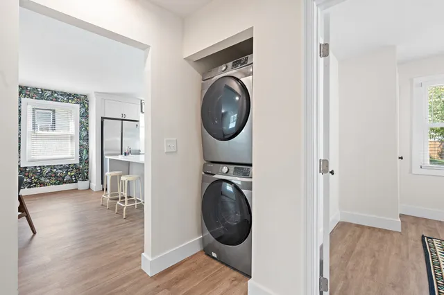 a view of hallway with washer and dryer