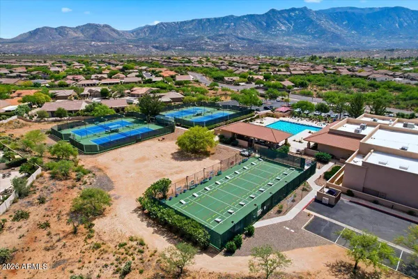 a view of a city with a mountain