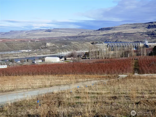 a view of a lake with mountains in the background