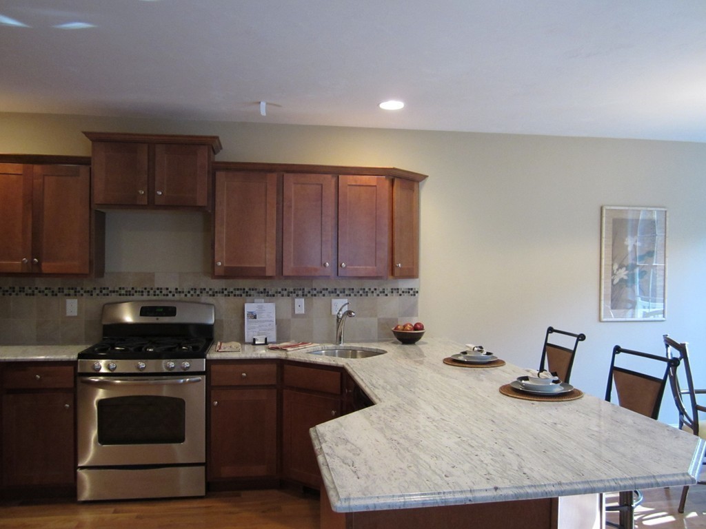 117 Dudley Road, Unit 117 Berlin, MA 01503 - Photo 5 of 21 a kitchen with granite countertop a stove a sink and a refrigerator