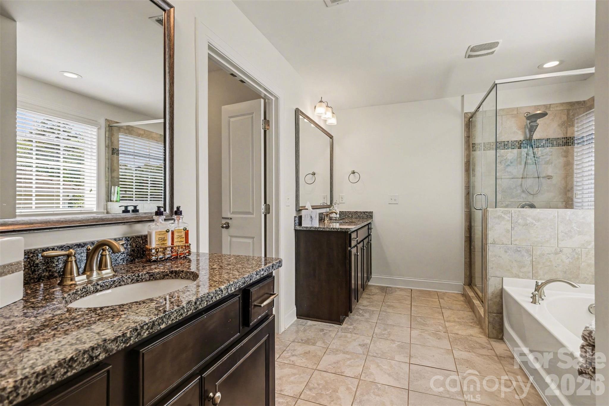 850 Coralbell Way Fort Mill, SC 29708 - Photo 25 of 48 a spacious bathroom with a granite countertop tub sink and mirror