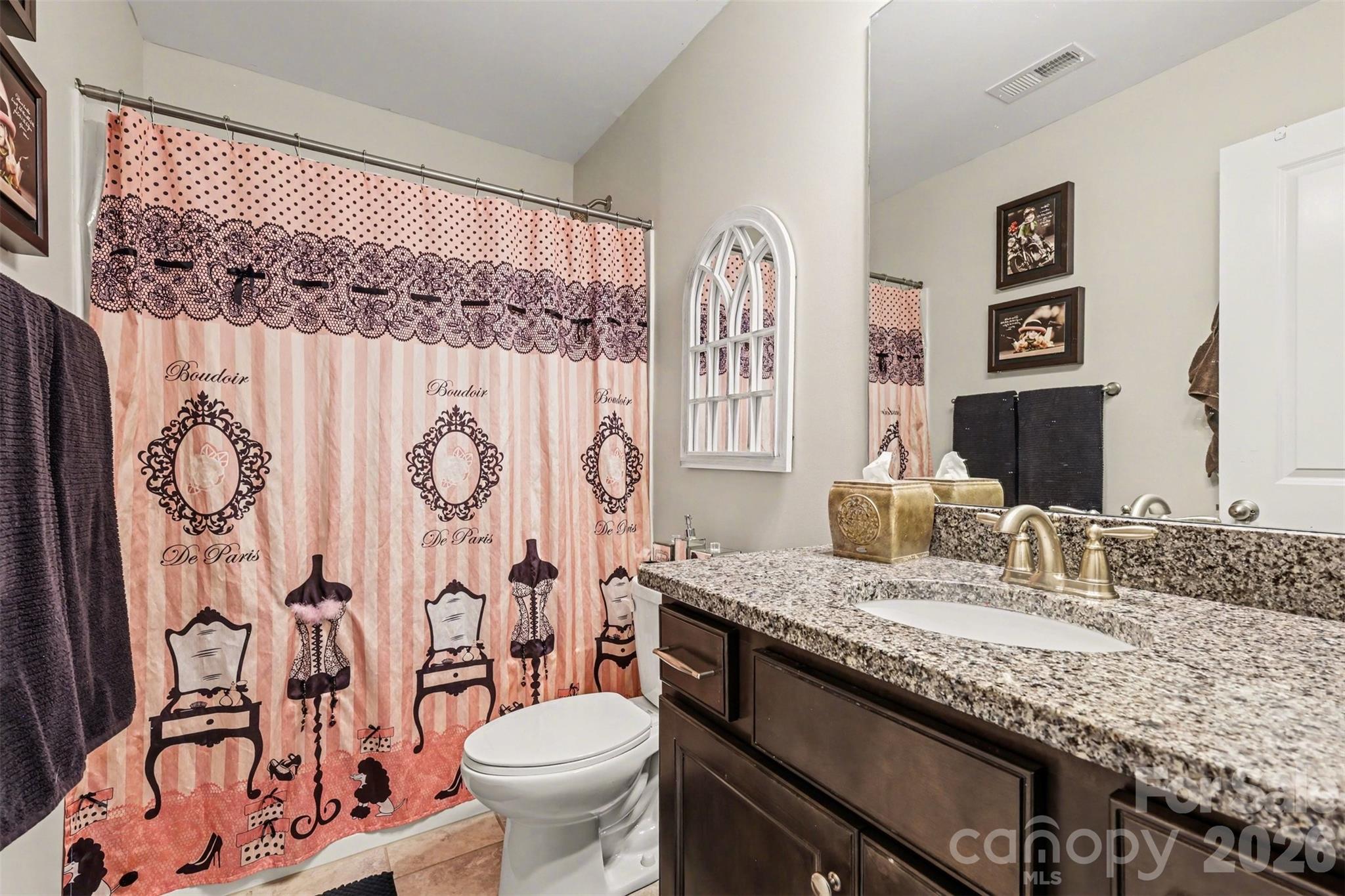 850 Coralbell Way Fort Mill, SC 29708 - Photo 29 of 48 a bathroom with a granite countertop toilet sink and mirror