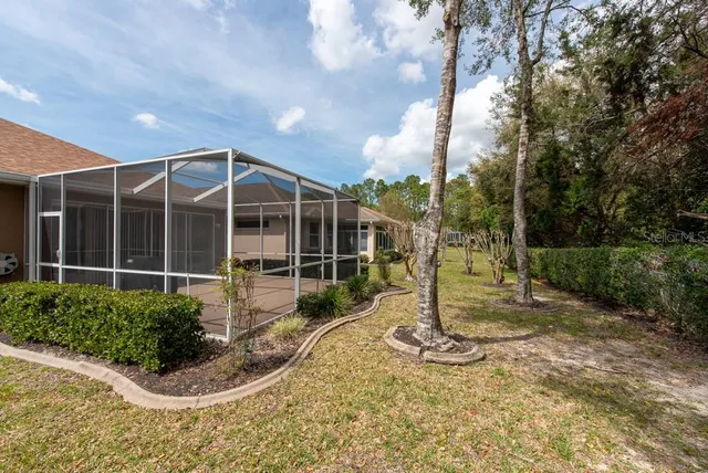 a view of a garden with a tree