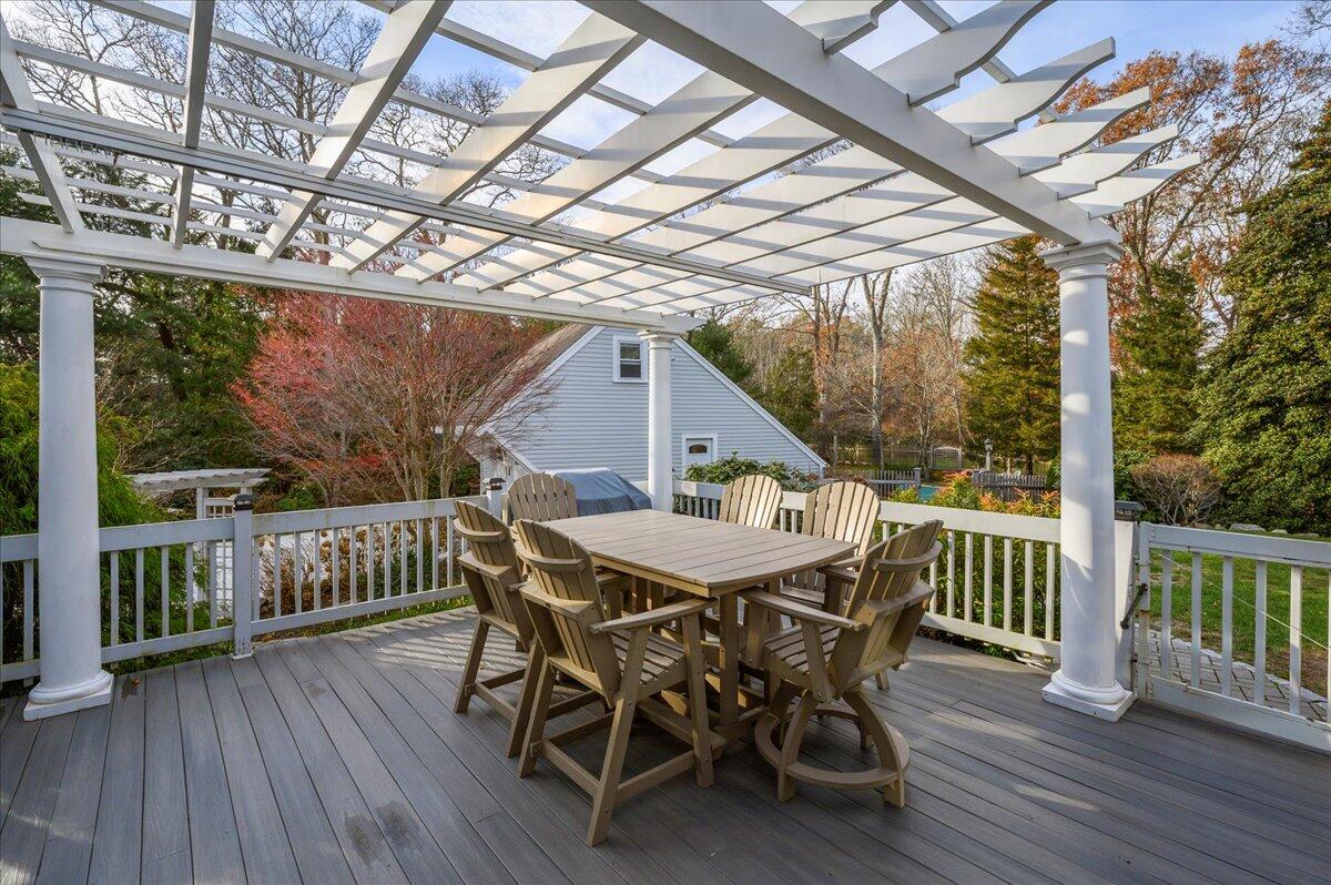4 Faunce Mountain Road Sandwich, MA 02563 - Photo 12 of 32 a view of a wooden deck with furniture and wooden floor