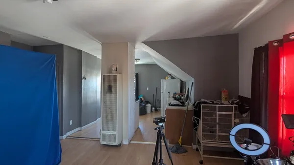 a view of dining room with wooden floor