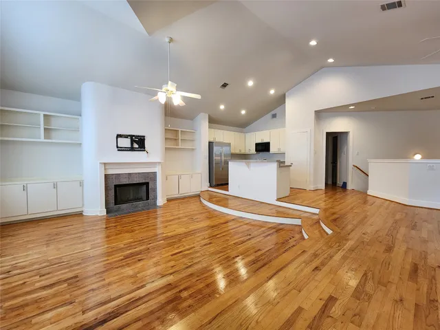 a view of a livingroom with a fireplace